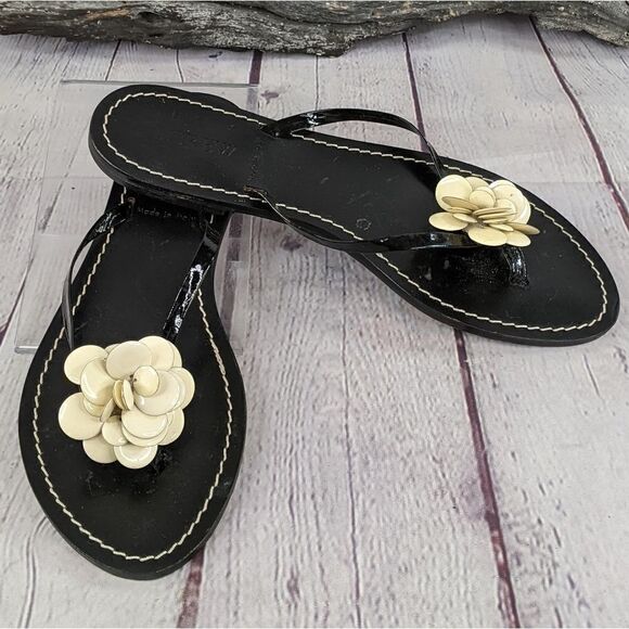 J.Crew Italian Leather Capri Posie Black Sandals - Picture 2 of 13